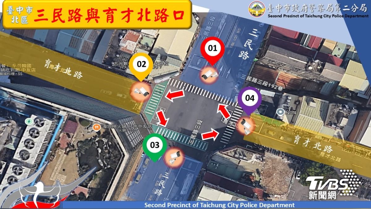 台中市北區「三民路與育才北路口」將推出只取締未停讓行人的科技執法。（圖／TVBS）