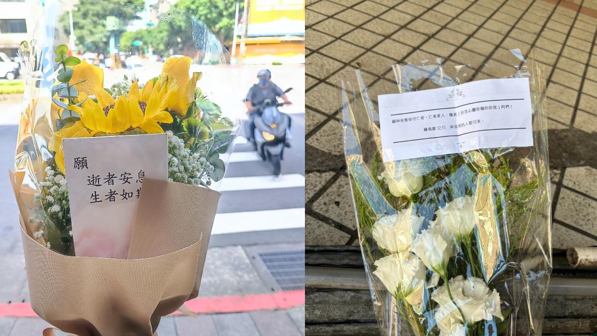 車禍現場陸續有民眾前往獻花哀悼。（圖／翻攝我是東湖人、民眾提供）