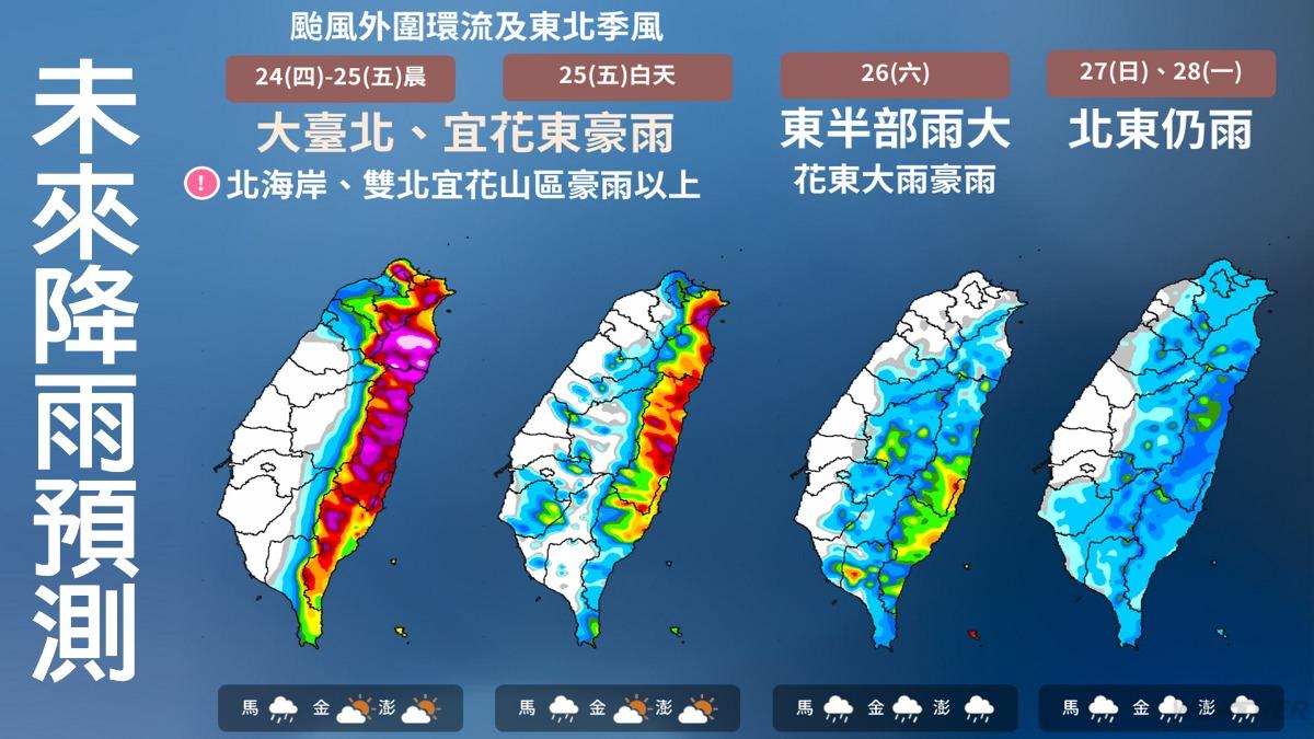 東北季風與秋颱共伴效應影響，北東有局部豪大雨發生。（圖／TVBS）