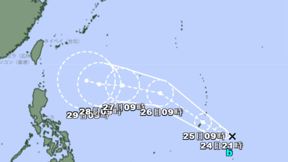 關島西北方海域熱帶低壓生成。（圖／日本氣象廳）