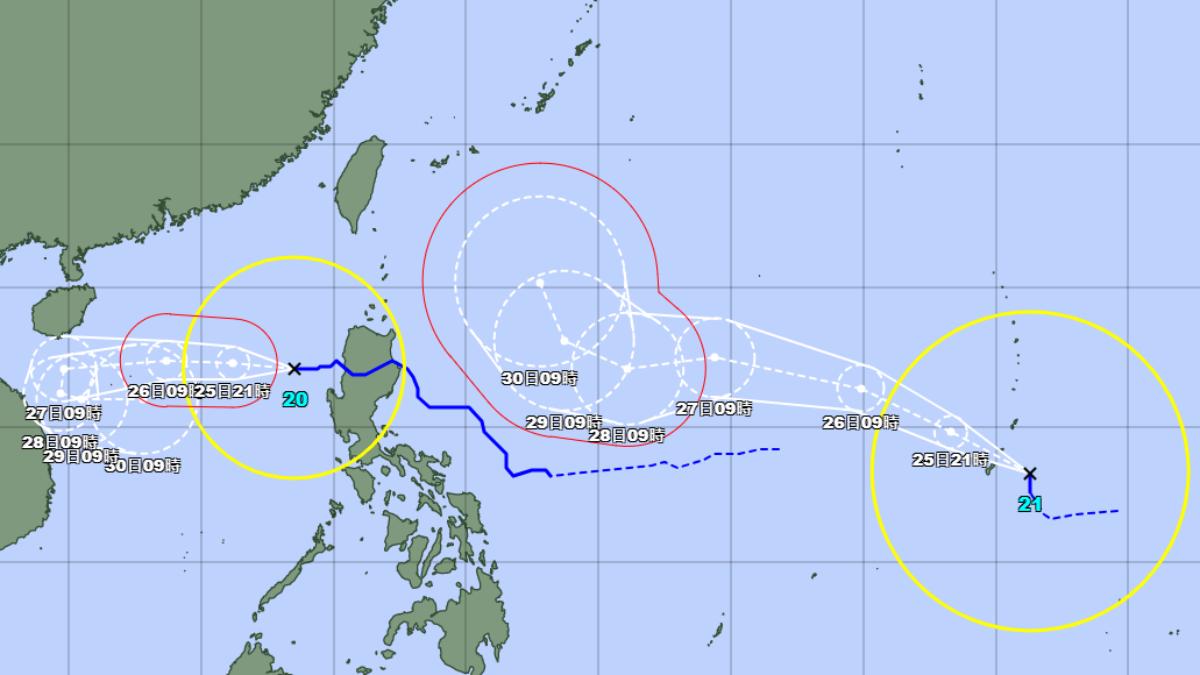 康芮颱風一路向西衝台灣，日本氣象廳最新路徑曝光。（圖／翻攝自日本氣象廳）