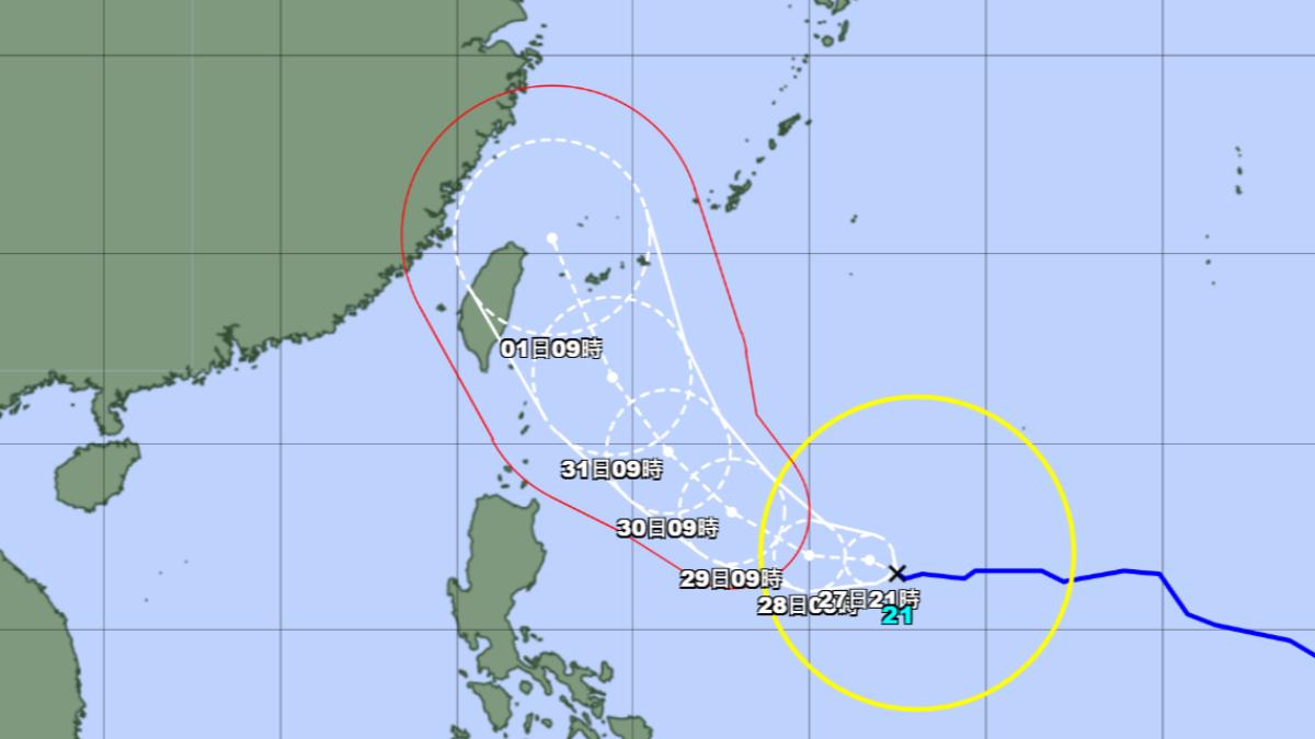 日本氣象廳預測康芮颱風最新路徑。（圖／翻攝自日本氣象廳）