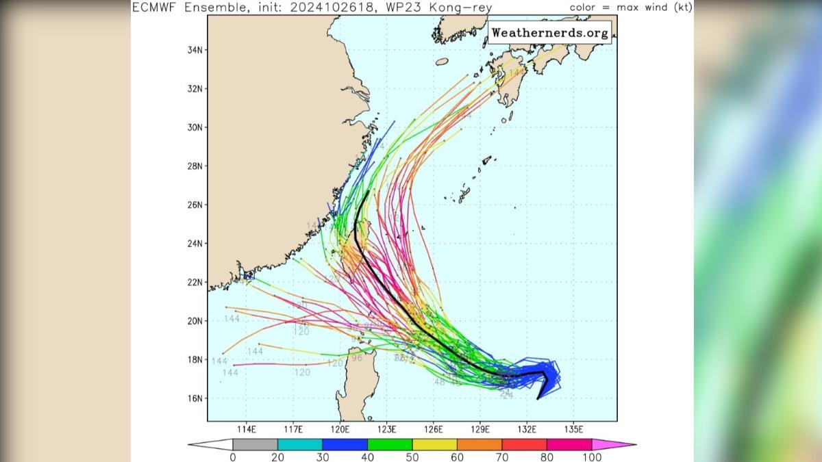 康芮颱風預測路徑。（圖／翻攝自觀氣象看天氣臉書粉專）