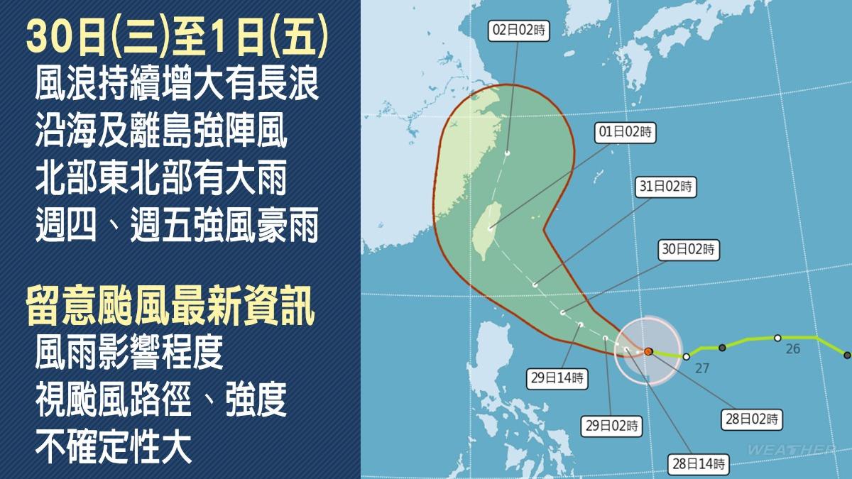 康芮颱風恐直接從東台灣登陸，強度直逼強颱。（圖／TVBS）