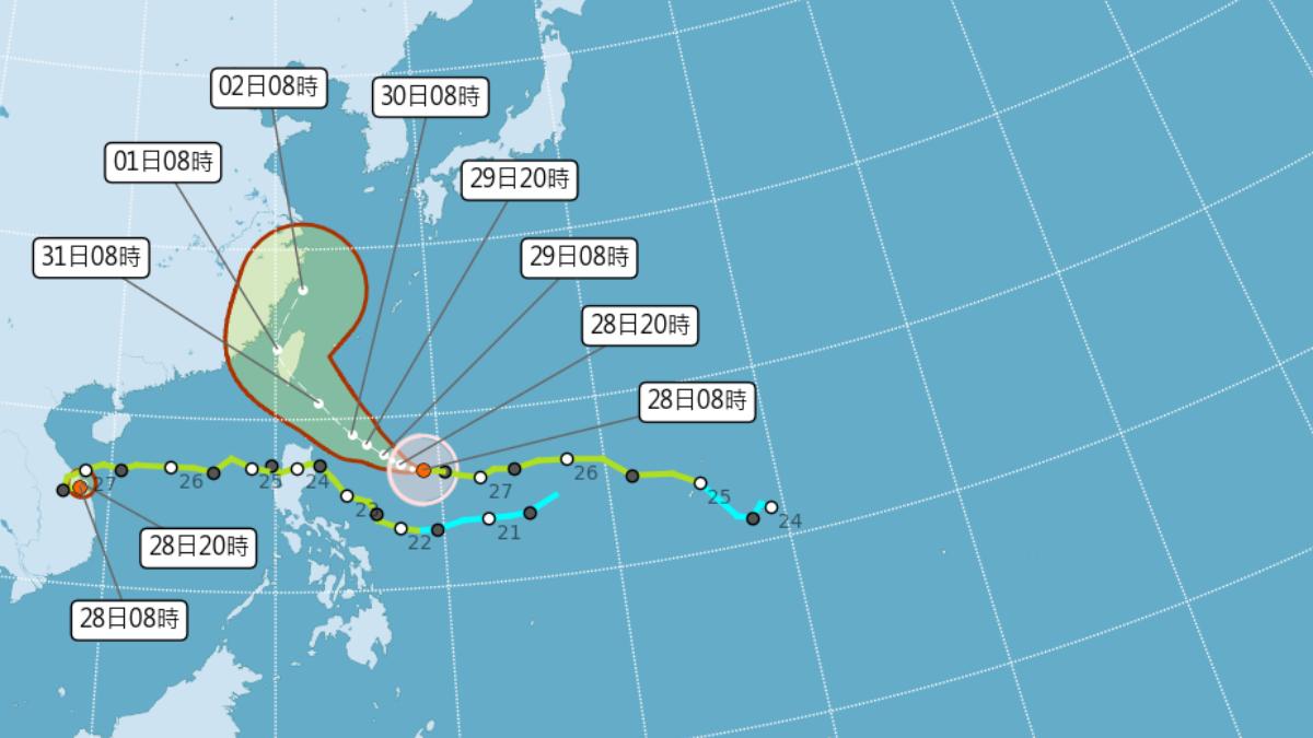 週四、週五將是康芮颱風影響台灣最劇烈的時刻。（圖／翻攝自中央氣象署）