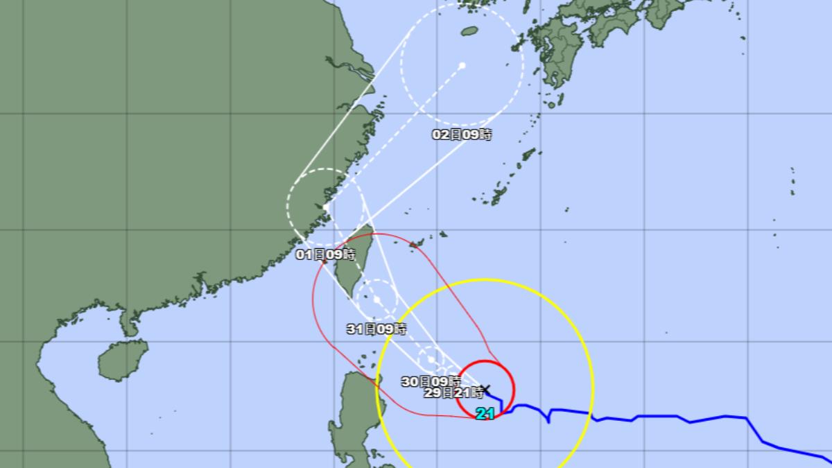 康芮颱風恐貫穿台灣，日本氣象廳曝光登陸時間點。（圖／翻攝自日本氣象廳）