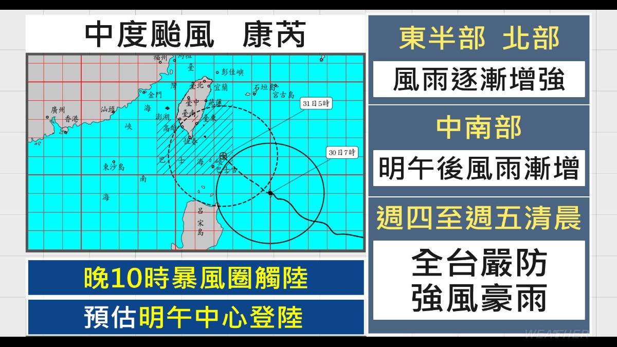 康瑞颱風中心預估明日將登陸。（圖／TVBS）