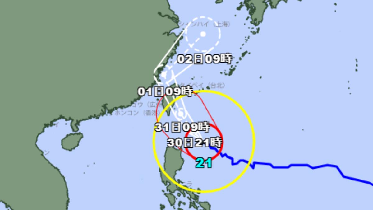 日本氣象廳預估，康芮颱風將在週五出海，於週六轉為溫帶氣壓。（圖／翻攝自日本氣象廳）