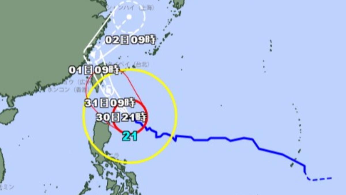 日本氣象廳預測，康芮將升級最高等級的猛烈颱風。（圖／日本氣象廳）