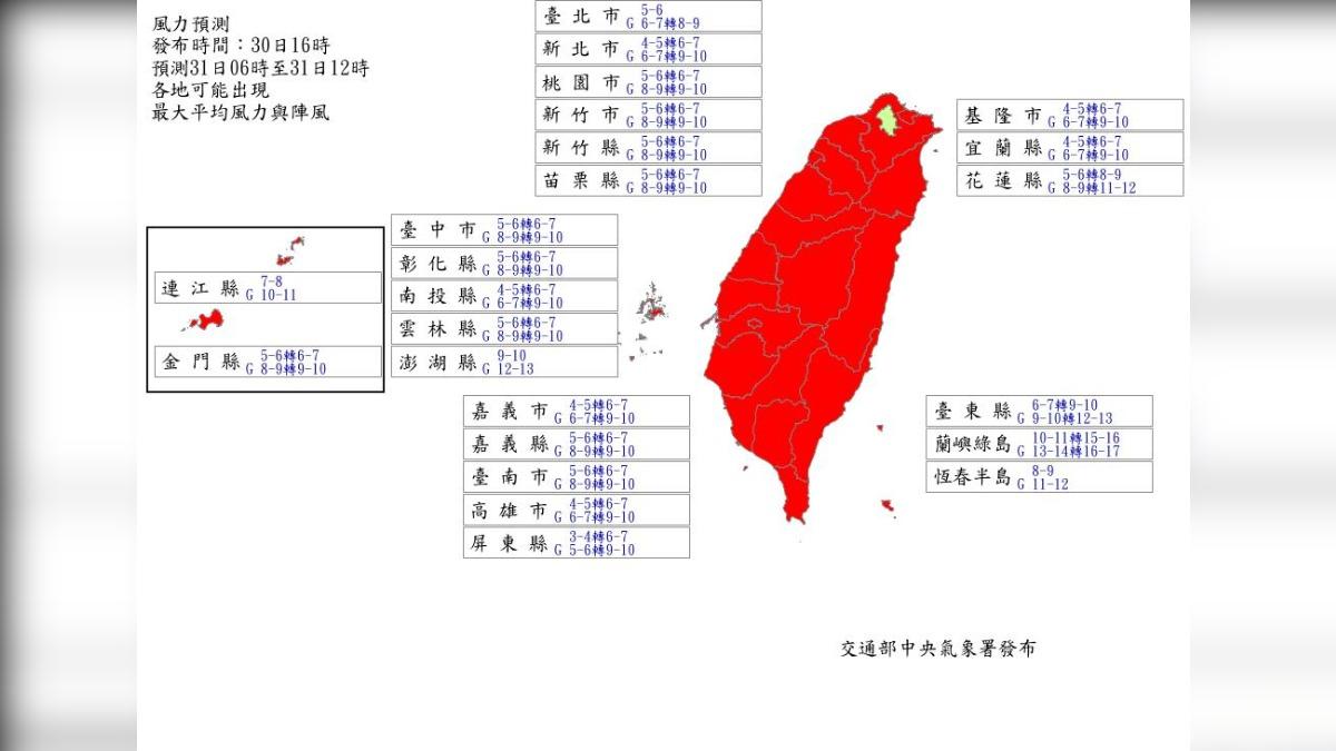 除台北市外，其他21縣市全都達標。（圖／氣象署）