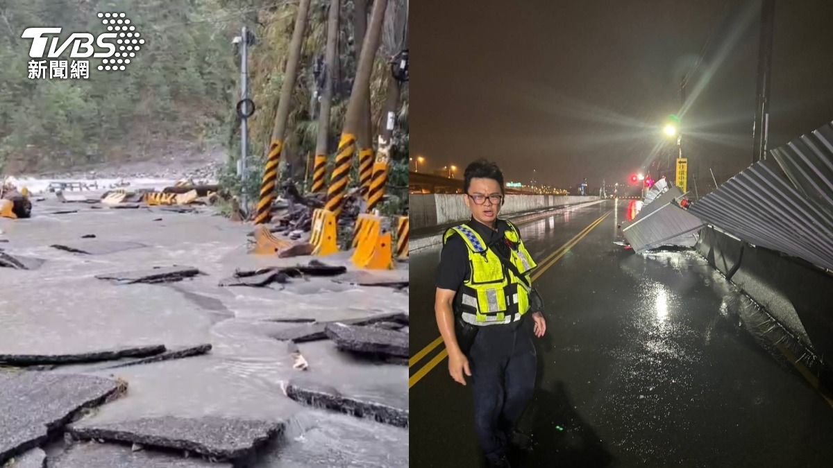 康芮颱風過境，造成梨山坍方（左）、路樹及建物倒塌（右）。（圖／TVBS）