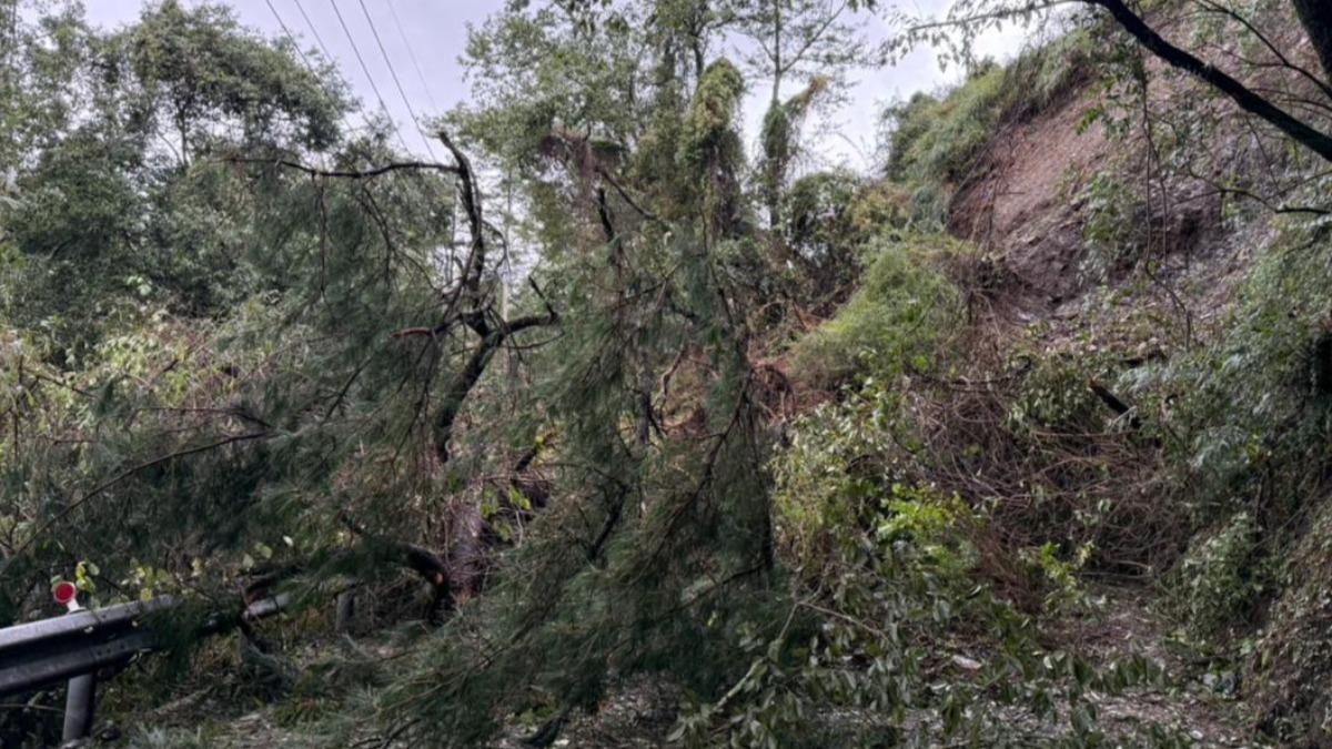 梨山地區發生大量山石滑落及路基損壞無法通行。（圖／台電提供）