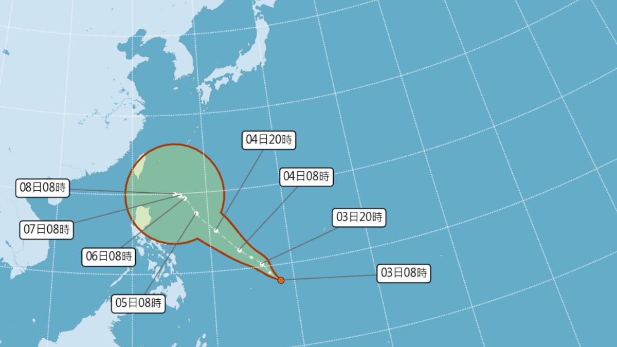 今早熱帶低壓生成，最快今晚增強為今年第22號輕度颱風銀杏。（圖／氣象署）