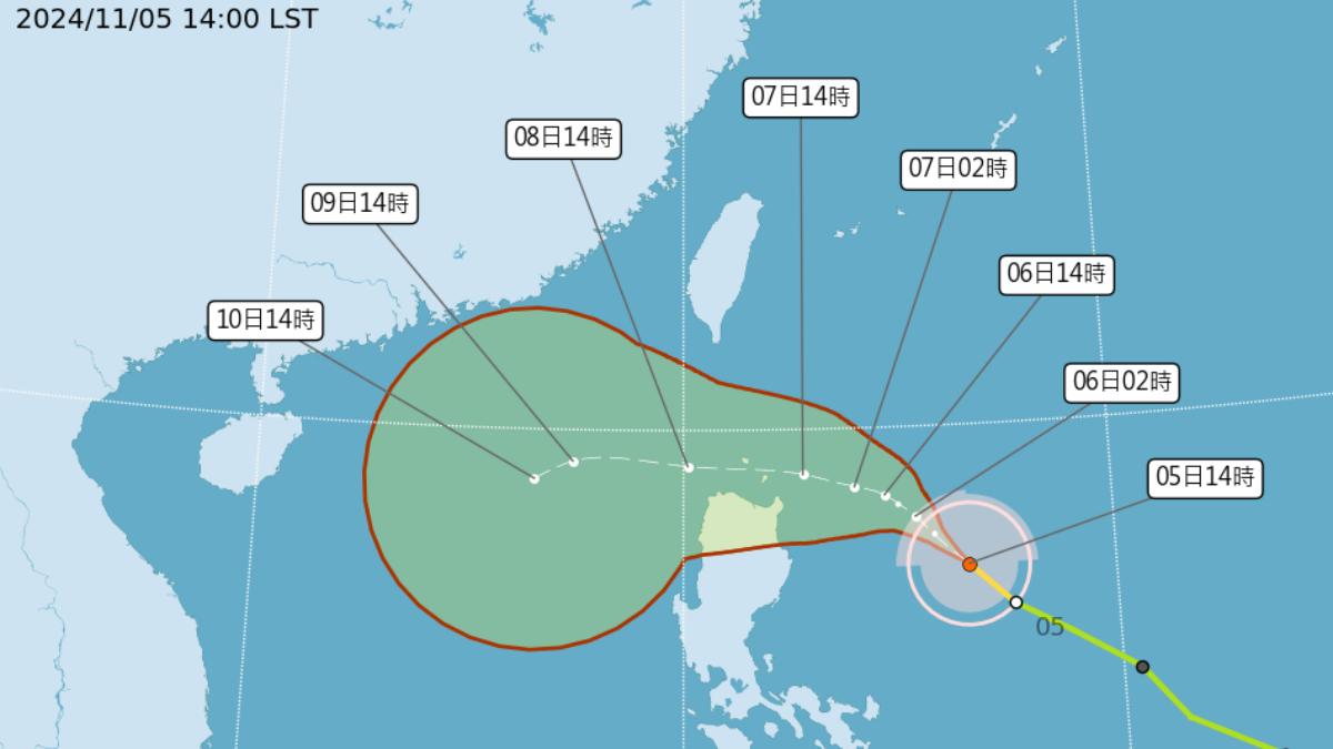 銀杏颱風可能在週末對台灣3地區造成影響。（圖／中央氣象署）