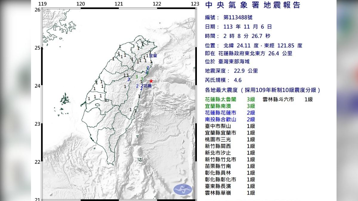 地震報告。（圖／中央氣象署）