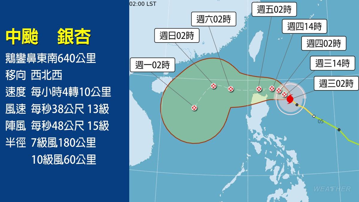 中颱銀杏路徑預測圖。（圖／TVBS）