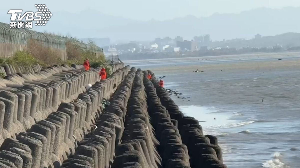 新竹翁出海口挖蛤蜊慘捲入海中，消防、海巡搜救當中。（圖／TVBS）