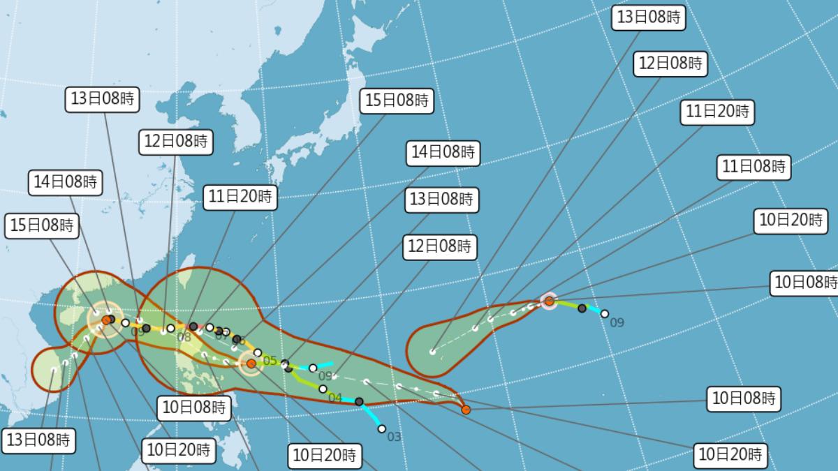 太平洋上恐4颱風鼎立。（圖／氣象署提供）