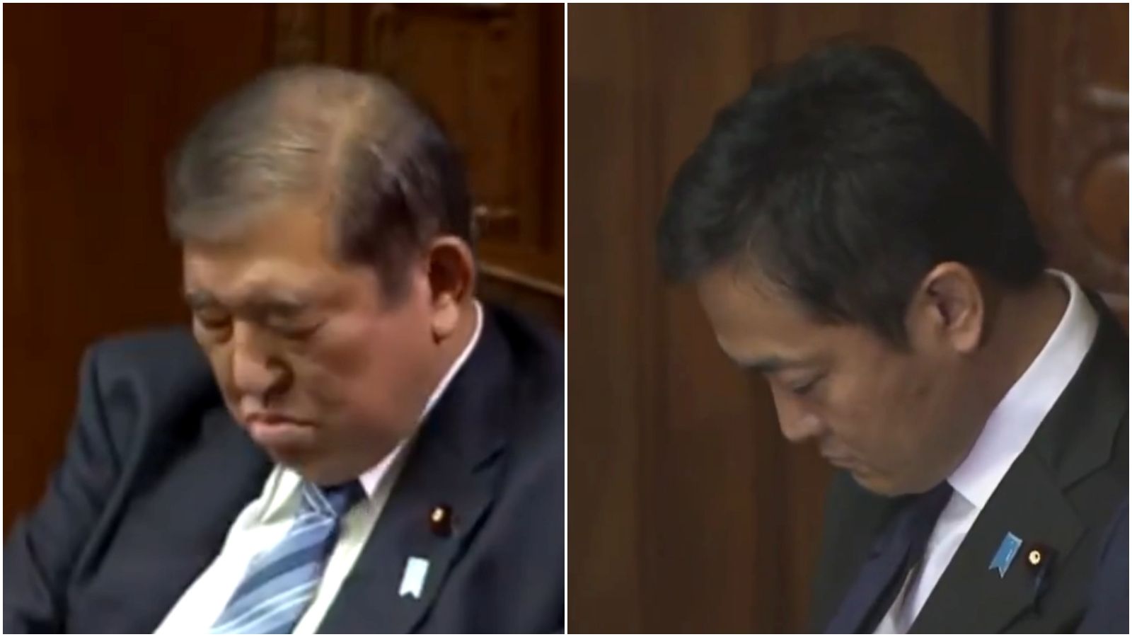 石破茂、玉木雄一郎都累了，選舉中大睡特睡。（翻攝X）