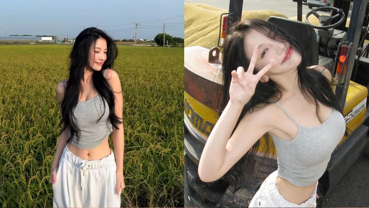 蔡瑞雪曬出在田邊等戲的美照,展現曼妙身材與甜美笑容。(圖/翻攝自蔡瑞雪IG)