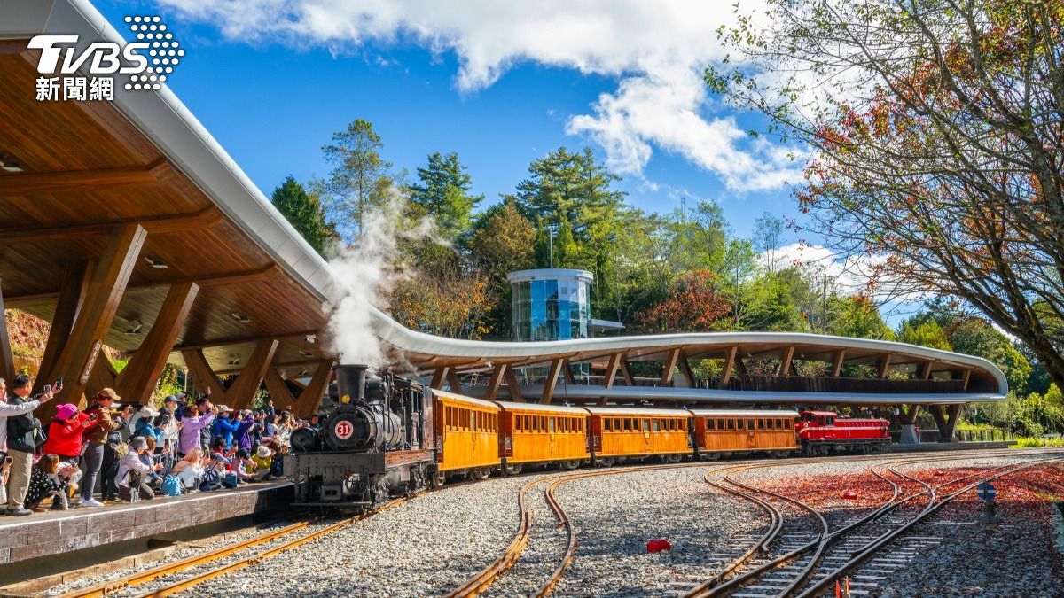 受颱風天兔影響，阿里山林鐵11月15、16日全線列車預警性停駛。圖為阿里山林鐵祝山車站蒸汽火車。（圖／中央社）