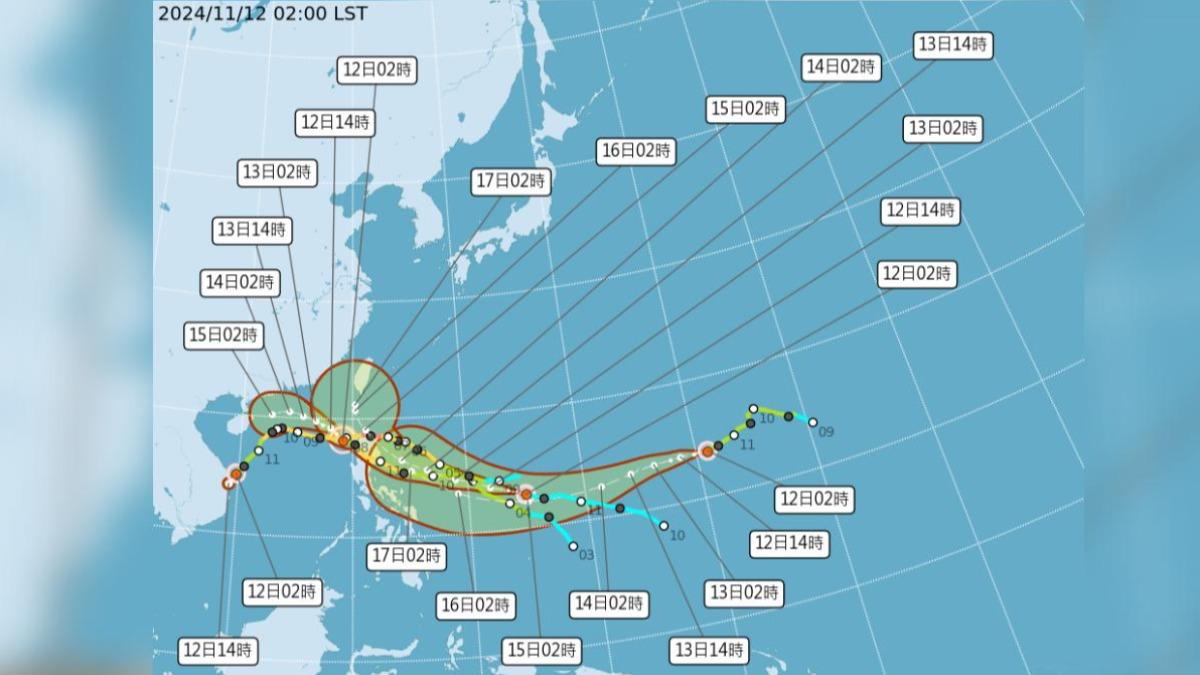11月史上首次4颱共舞。（圖／翻攝自中央氣象署官網）