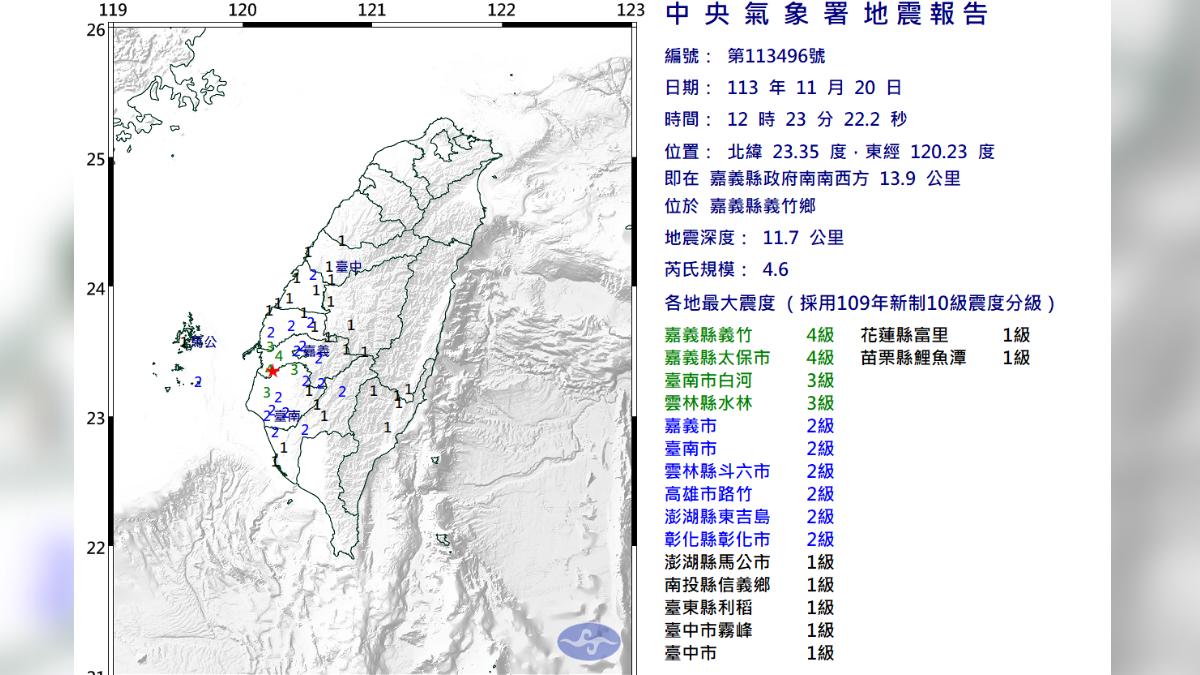 稍早地震。（圖／中央氣象署）