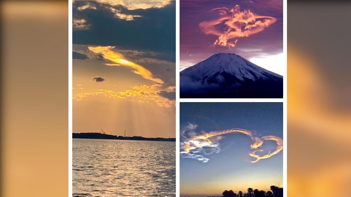 集齊七龍珠？富士山上空驚現「浴火蛟龍」 橘紅夢幻奇景引觀雲熱潮