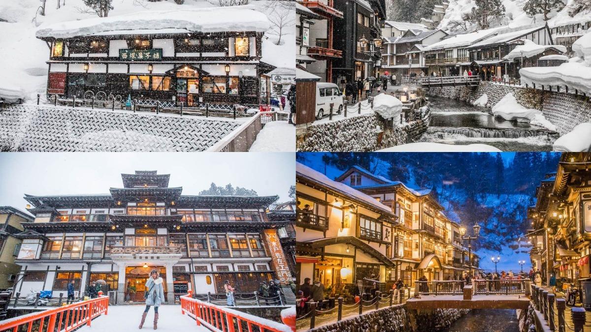 日本山形縣必訪景點「銀山溫泉」，除了冬日欣賞白雪皚皚的美景，還能泡免費的足湯。（圖／大手牽小手。玩樂趣提供）