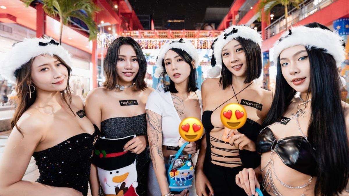 卡利（左3）率NightCo女孩化身暗夜聖誕天使。（圖／NightCo提供）