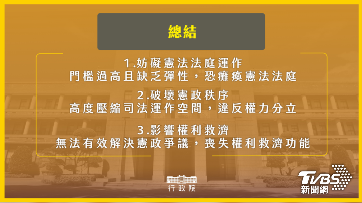 行政院曝光提出覆議的3理由。（圖／行政院提供）
