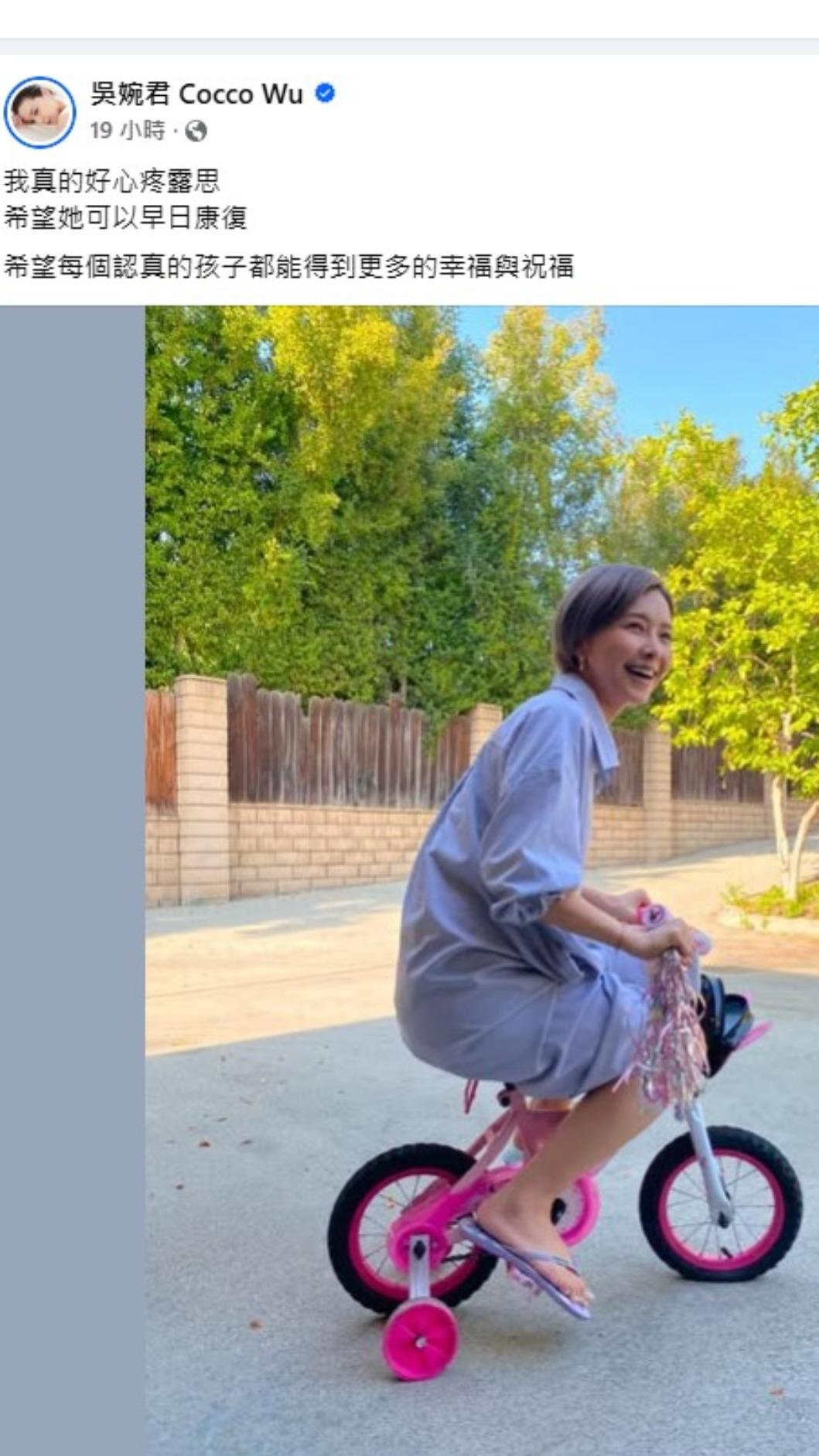 吳婉君透過臉書發文表達對趙露思的心疼。(圖/翻攝自吳婉君臉書 )