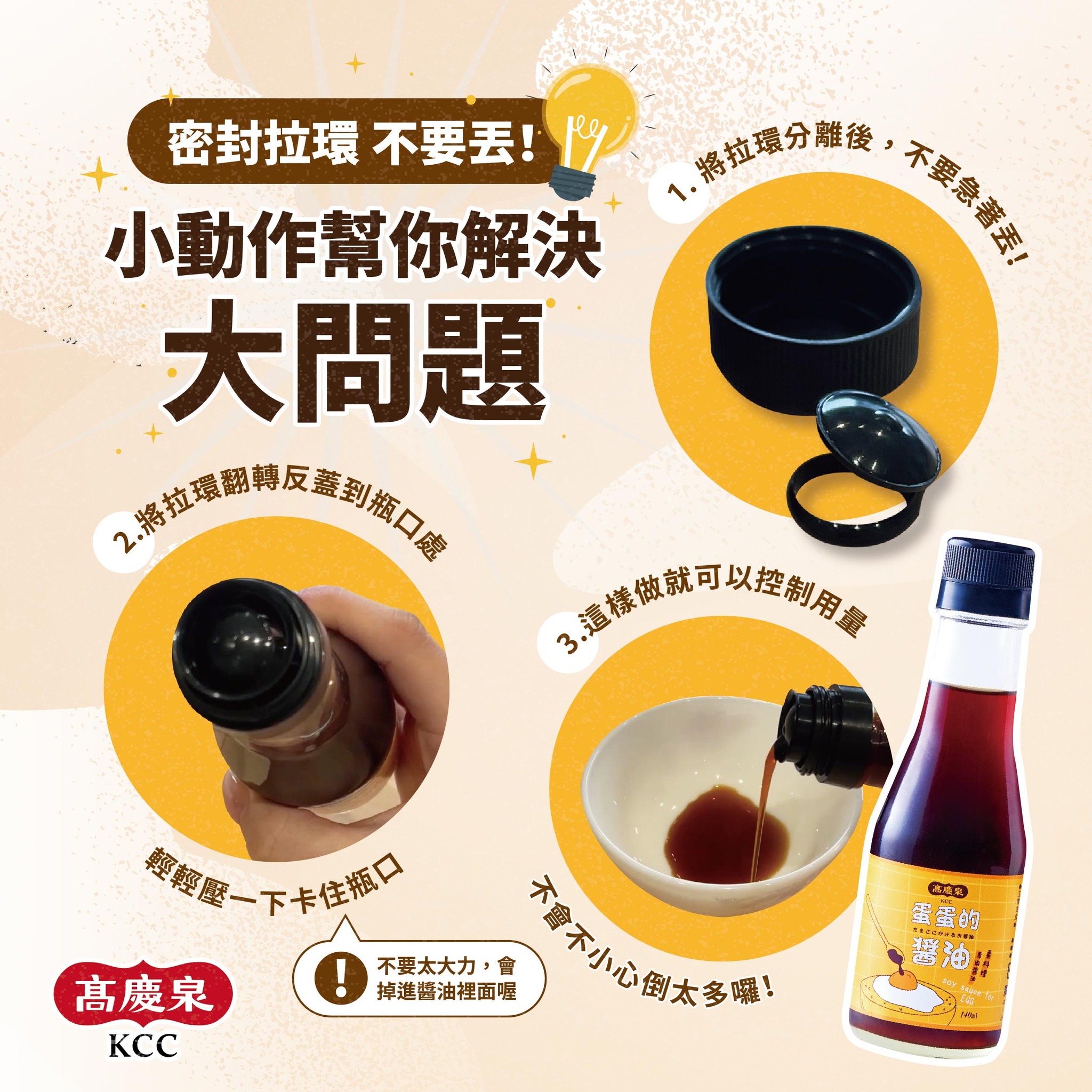 拉環反蓋到瓶口處，可以控制用量。（圖／翻攝自高慶泉臉書）