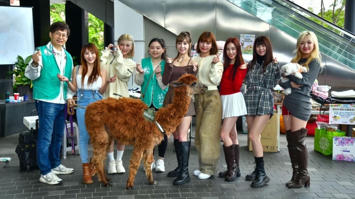 王宥忻夫妻、電豹女小楓、流浪動物協會召集人、草莓、語萱、Nia、諺諺、喬喬出席公益活動。（圖／台灣流浪動物救援協會提供）