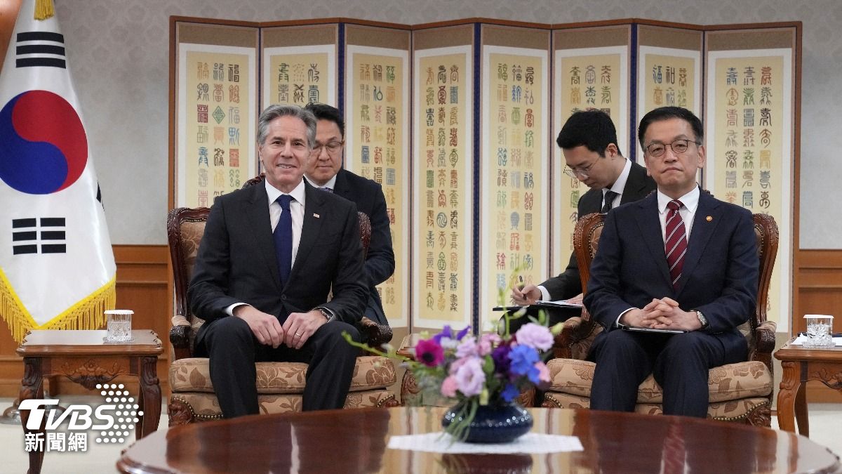 布林肯6日在南韓會晤代理總統崔相穆。（圖／達志影像路透社）