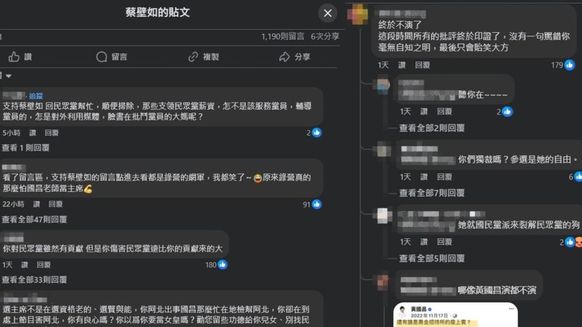 網友熱情討論。（圖／翻攝自蔡壁如臉書）