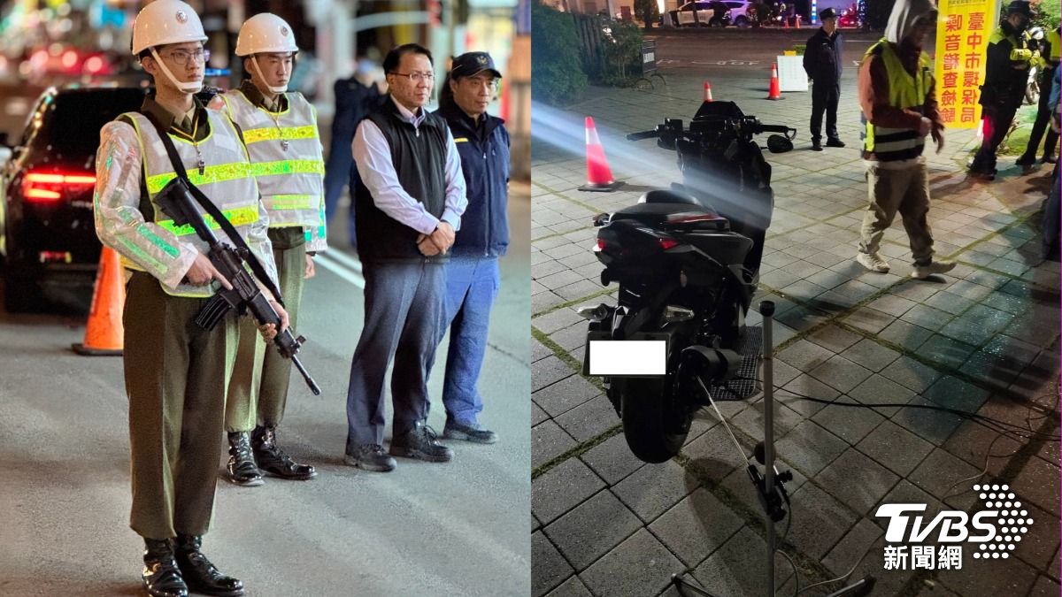 台中市第一分局與憲兵隊聯合執法，並同步掃蕩爆音車。（圖／TVBS）