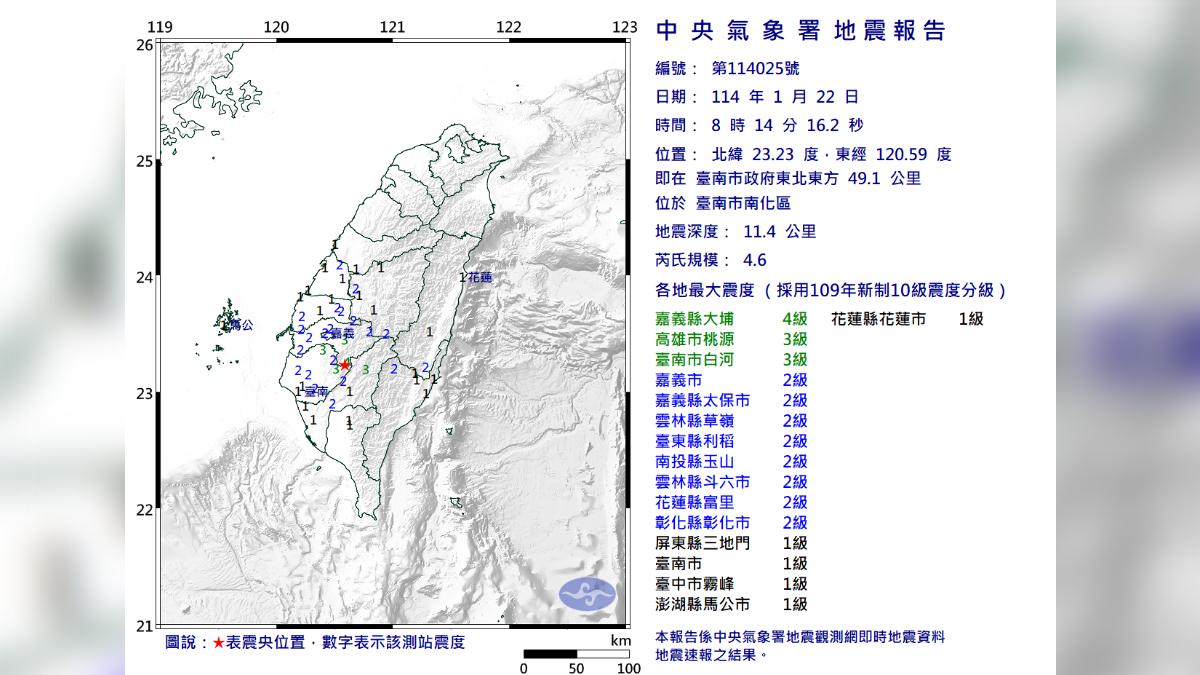 地震報告。（圖／中央氣象署）