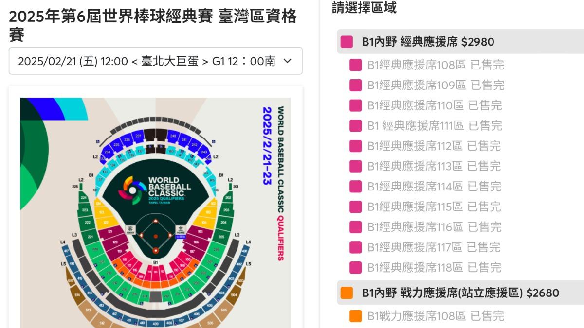 中華隊3場經典賽資格賽售票開紅盤，最貴票全掃光。（圖／翻攝自購票網站）