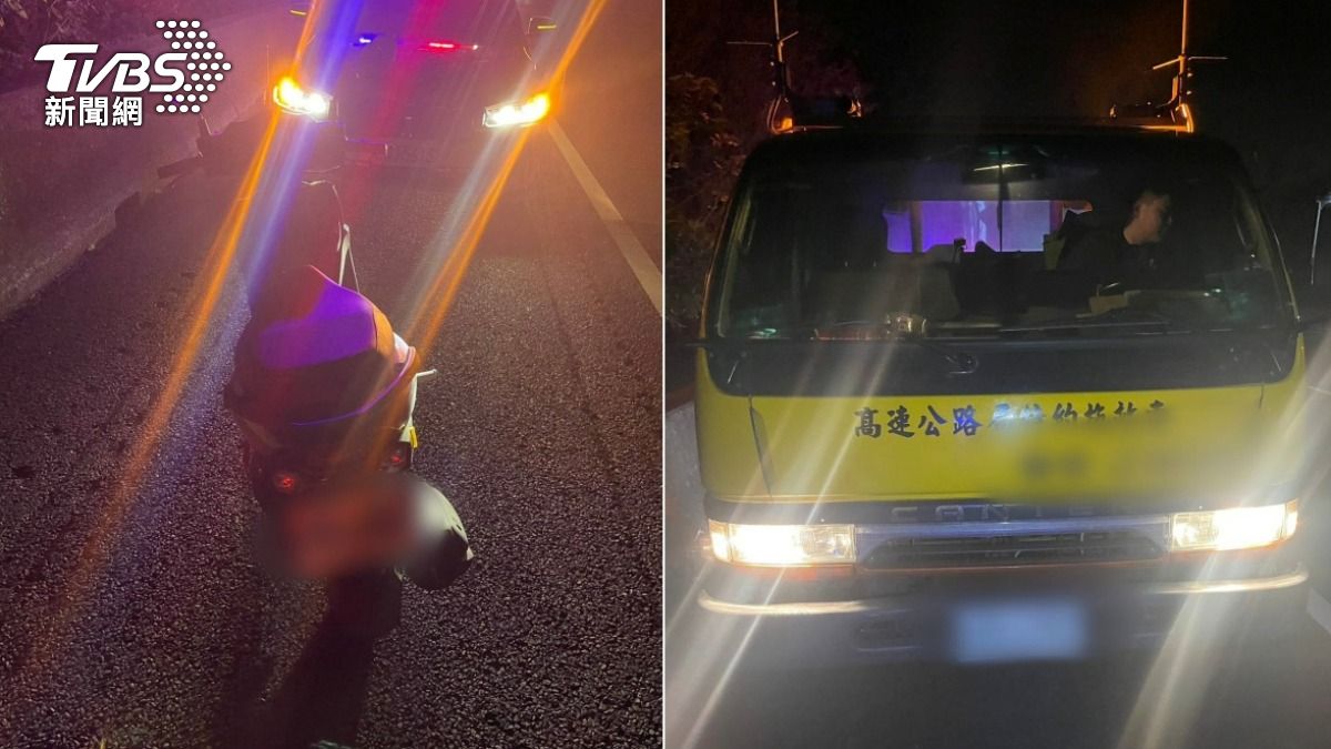 機車騎士誤闖國道後自摔，拖吊車到場救援。（圖／警方提供）