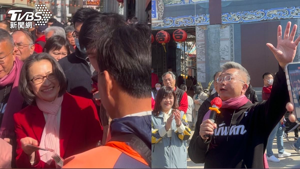 蕭美琴今日到台中發紅包，但因維安嚴格無法互動，蔡其昌幫忙解圍。（圖／林冠丞攝）