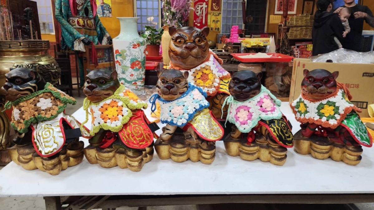 鄭怡迎接蛇年新氣象，特地為虎爺鉤織全新圍脖。（圖／星光娛樂提供）