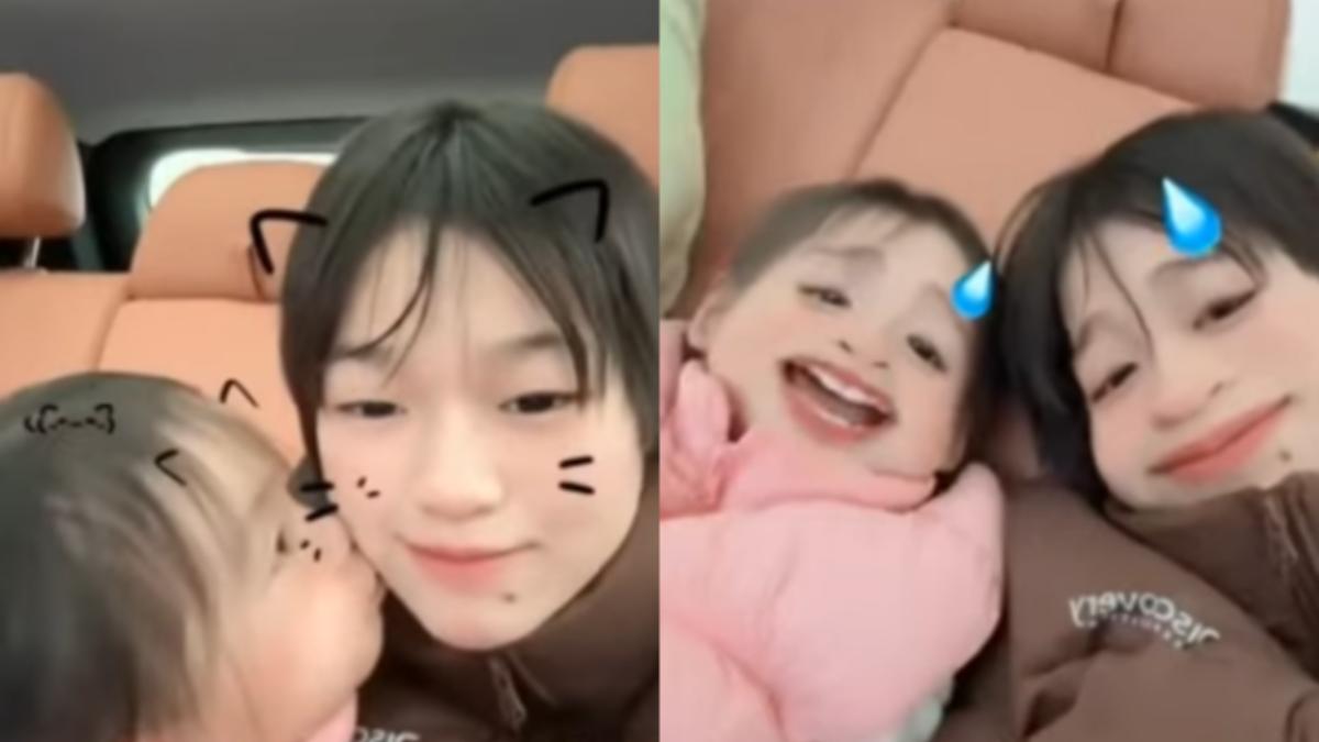 全紅嬋開心和妹妹大玩相機濾鏡自拍。（圖／翻攝自全紅嬋微博）