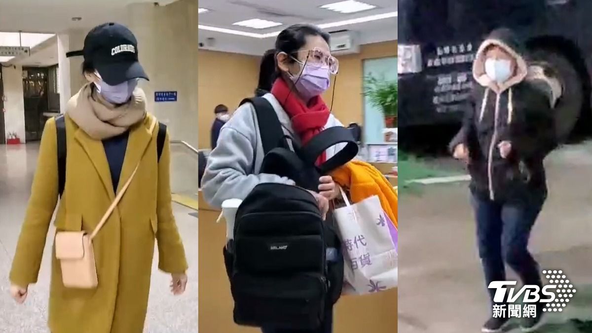 王蘊3大護法幹子昀（左）、梁碧苬（中）及游秀鈴（右）6日凌晨遭羈押禁見。（圖／TVBS）