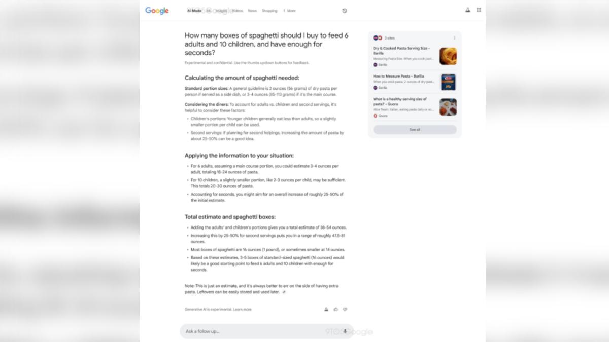 Google搜尋新AI模式截圖曝光。（圖／翻攝自9to5google）