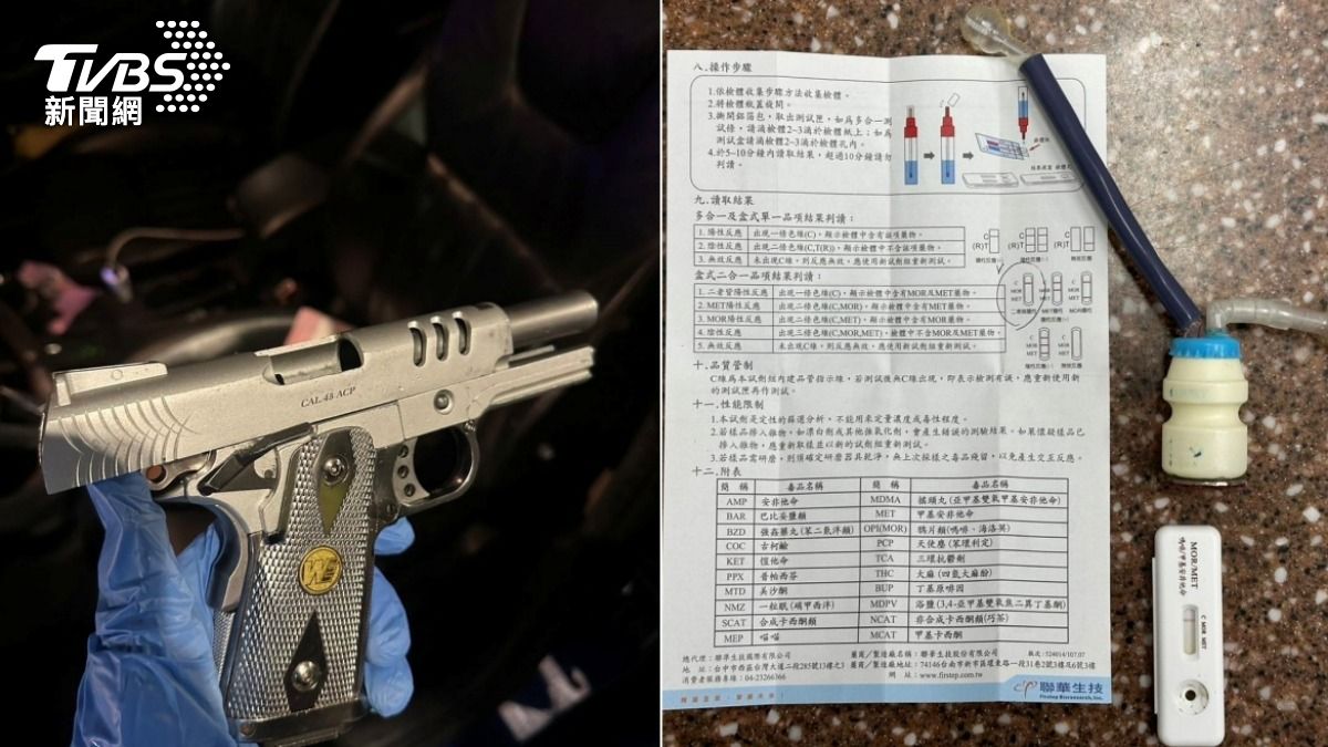 警方在車上查獲玩具槍、安非他命吸食器。（圖／TVBS）