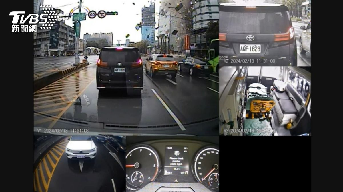 消防車執勤完遇新光三越氣爆，急靠邊救災。（圖／TVBS）