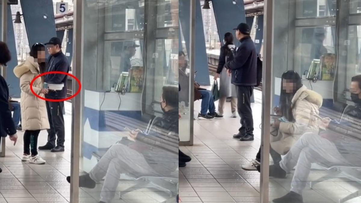 台鐵汐止站一名婦女在候車室煎鍋貼。（圖／翻攝自爆料公社）