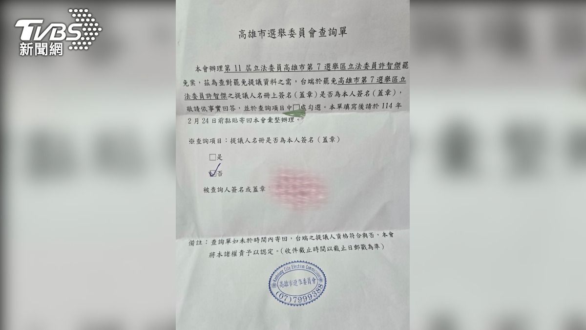 高雄市選委會查詢單。（圖／TVBS）
