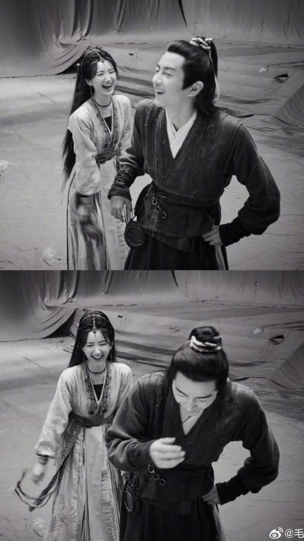 毛曉彤（左）、陳曉在片場互動熟稔。（圖／翻攝自毛曉彤微博）